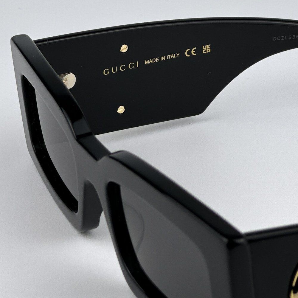 NEW Gucci GG1425S 001 Black Grey Rectangle Unisex Sunglasses GG 1425S - Picture 11 of 14